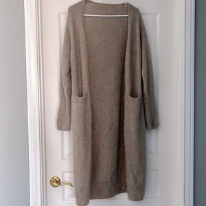Korean Beige Long Cardigan Sweater with Pockets